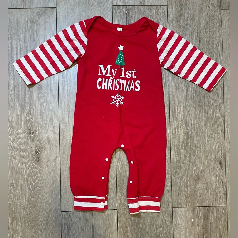 My First Christmas Red &‎ White Striped Baby Romper Jumpsuit Infant Baby 12-18 M